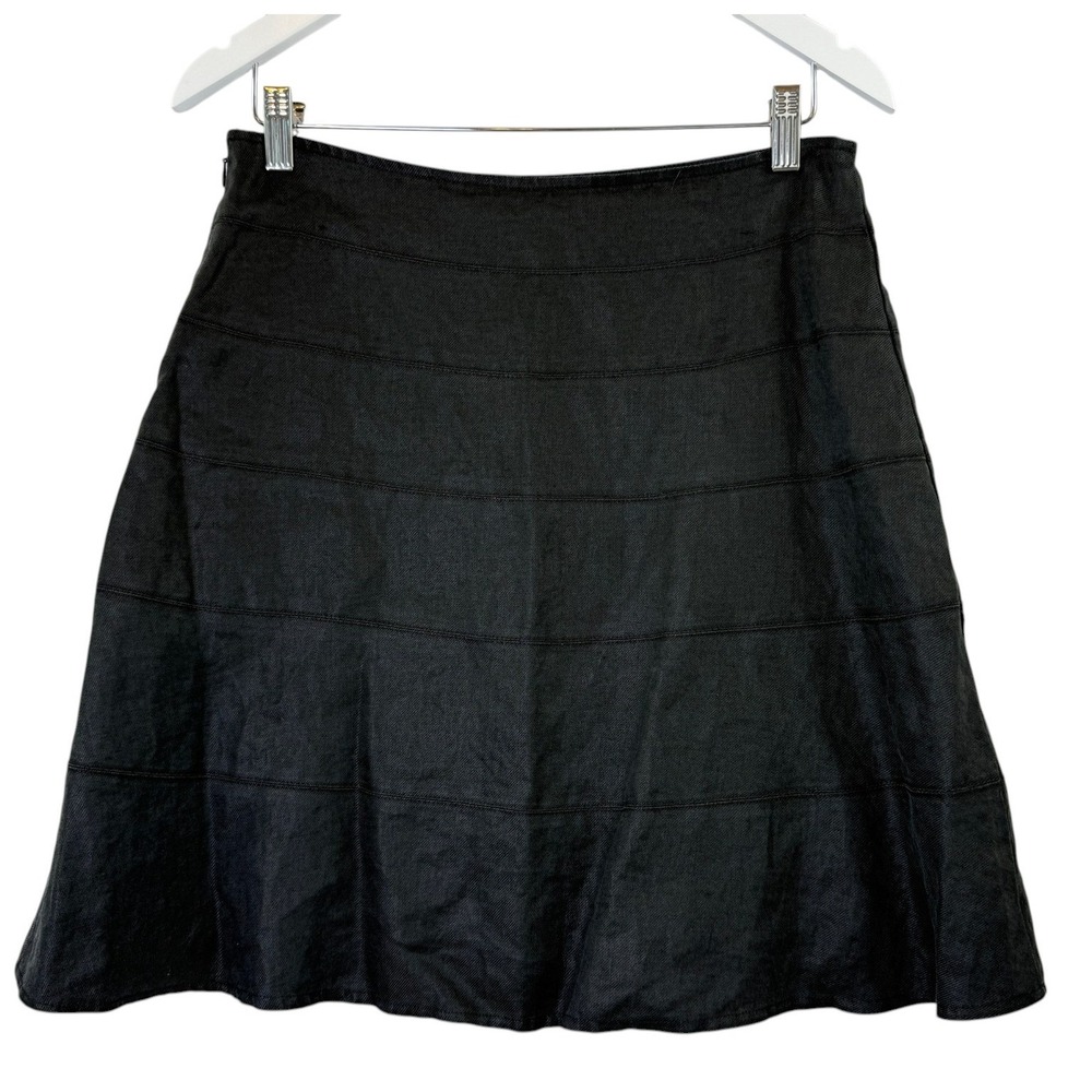 George Designs by Mark Eisen Size 10 Black Ramie A-Line Skirt Lined 20 Inch